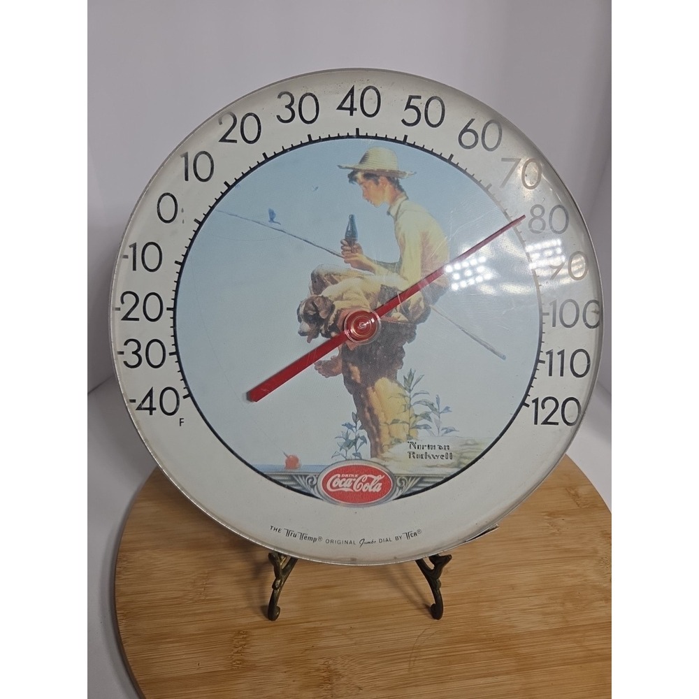 Norman Rockwell Coca-Cola Fishing Boy Thermometer Tru Temp Jumbo By TCA